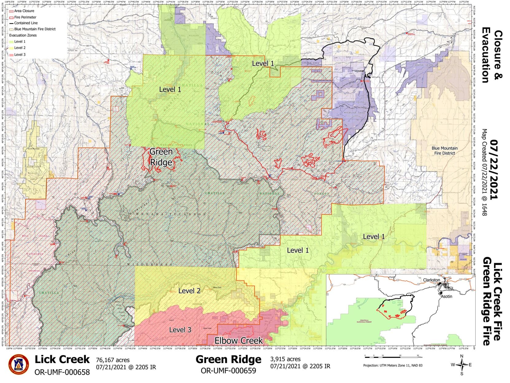 Lick Creek Fire Evacuation Map 7.23.21